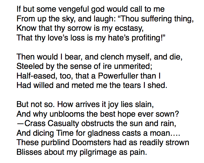 Verses of the poem Hap by Thomas Hardy. 