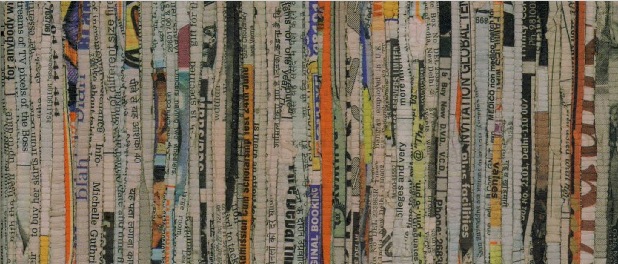 Shredded pieces of newspapers.