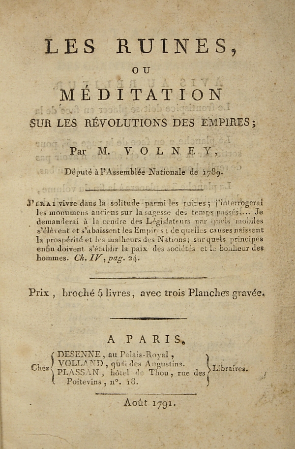 Title page of Volney's 1791 French edition. 
