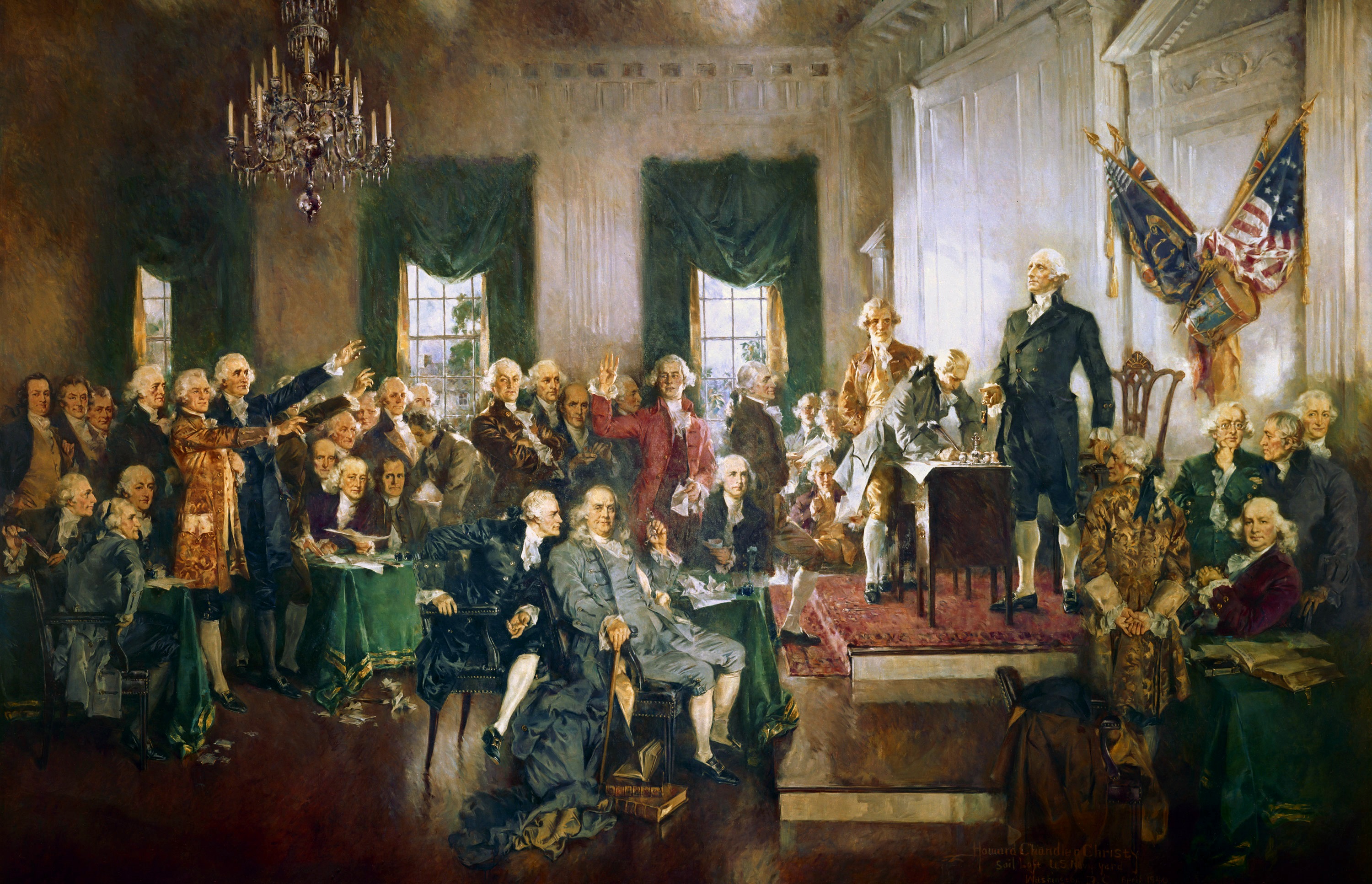 Painting of the signing of the American Constitution. 