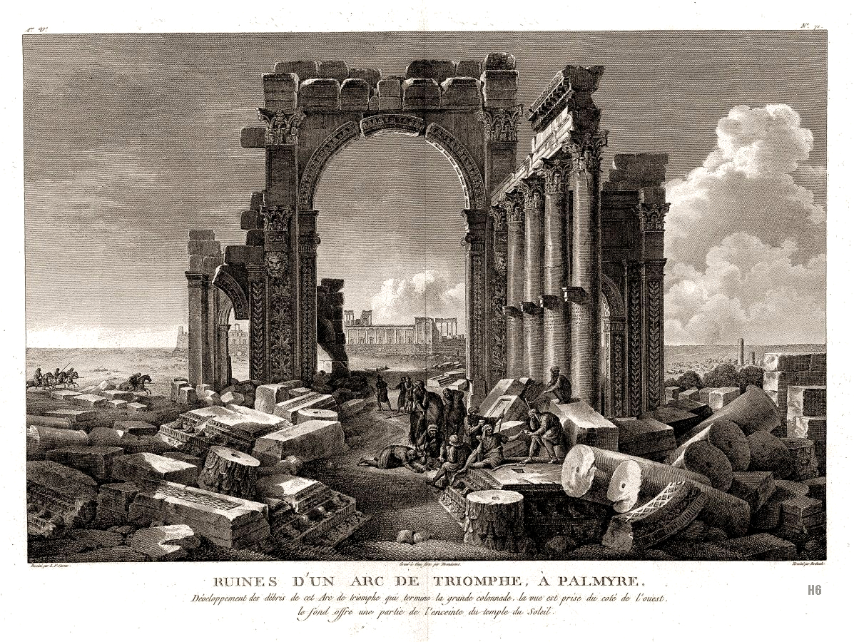 Engraving of the ruins of a triumphal arc in Palmyra.