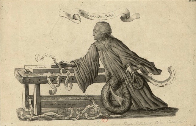 Rabot depicted as part-snake, writing on a table.