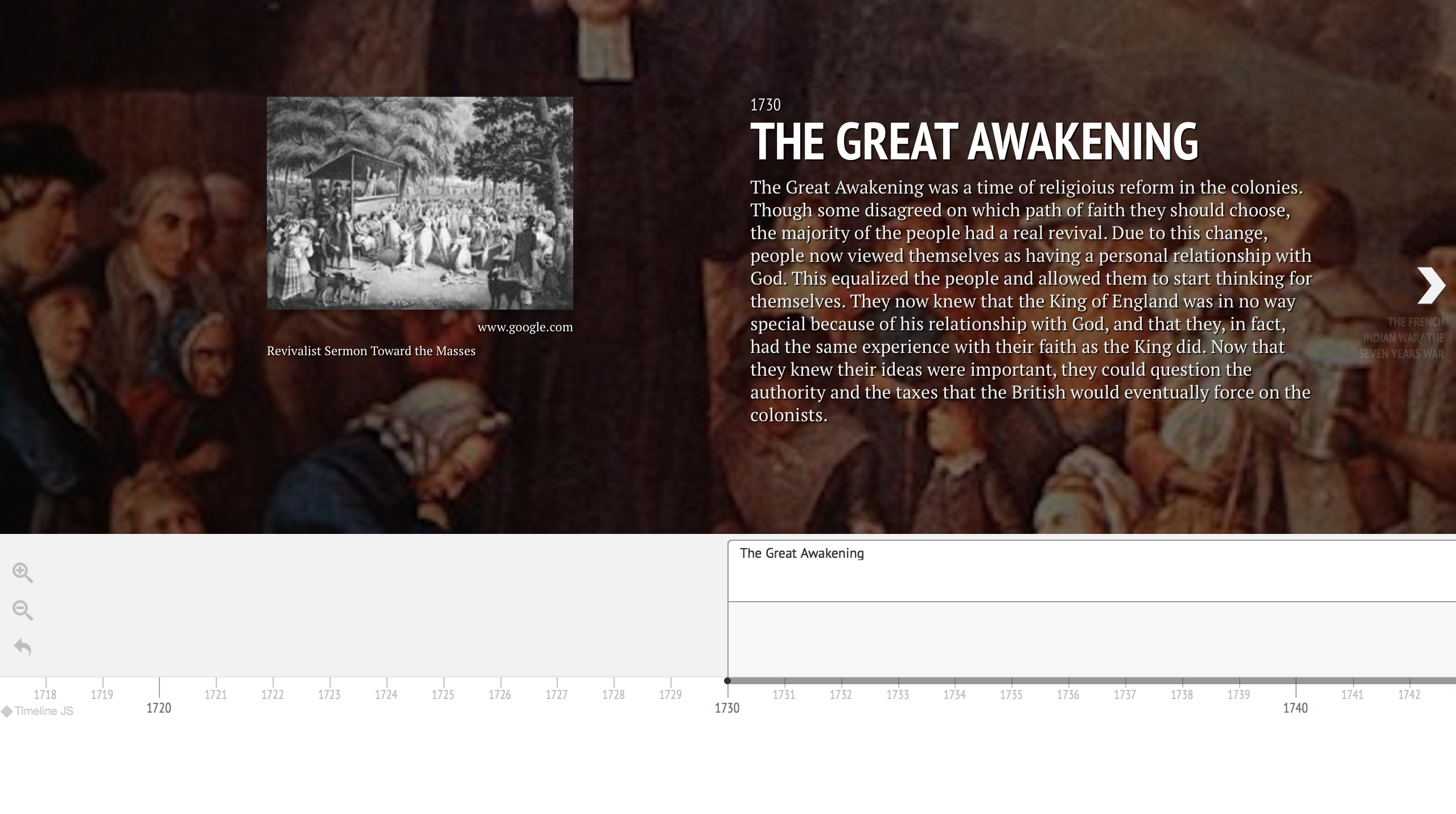 Timeline of the Great Awakening.