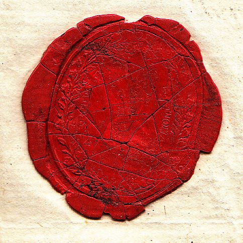 Red wax seal used on passports during the French Revolution.