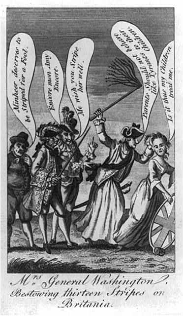 Mrs Washington whipping a woman representing Britain. 