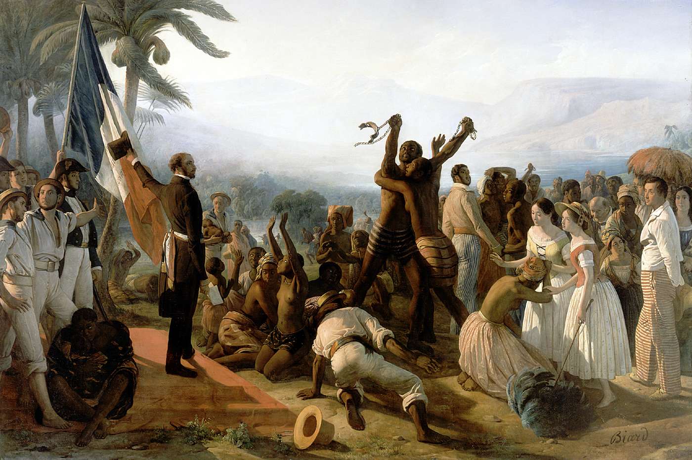 Painting of people rejoicing after the abolition of slavery.