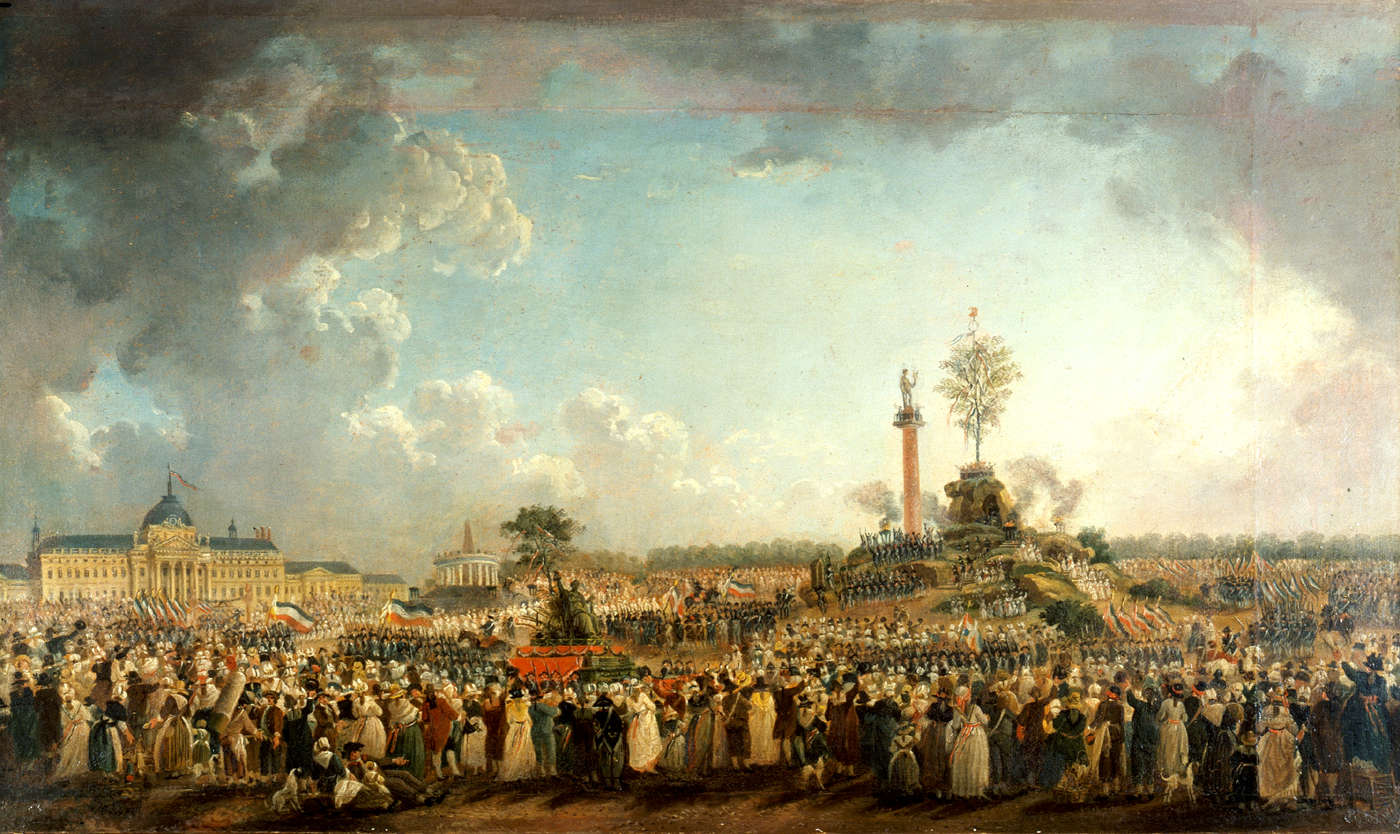 Painting of a crowd gathered for a celebration.