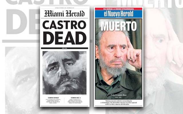 Two newspapers covers about the death of Castro. 