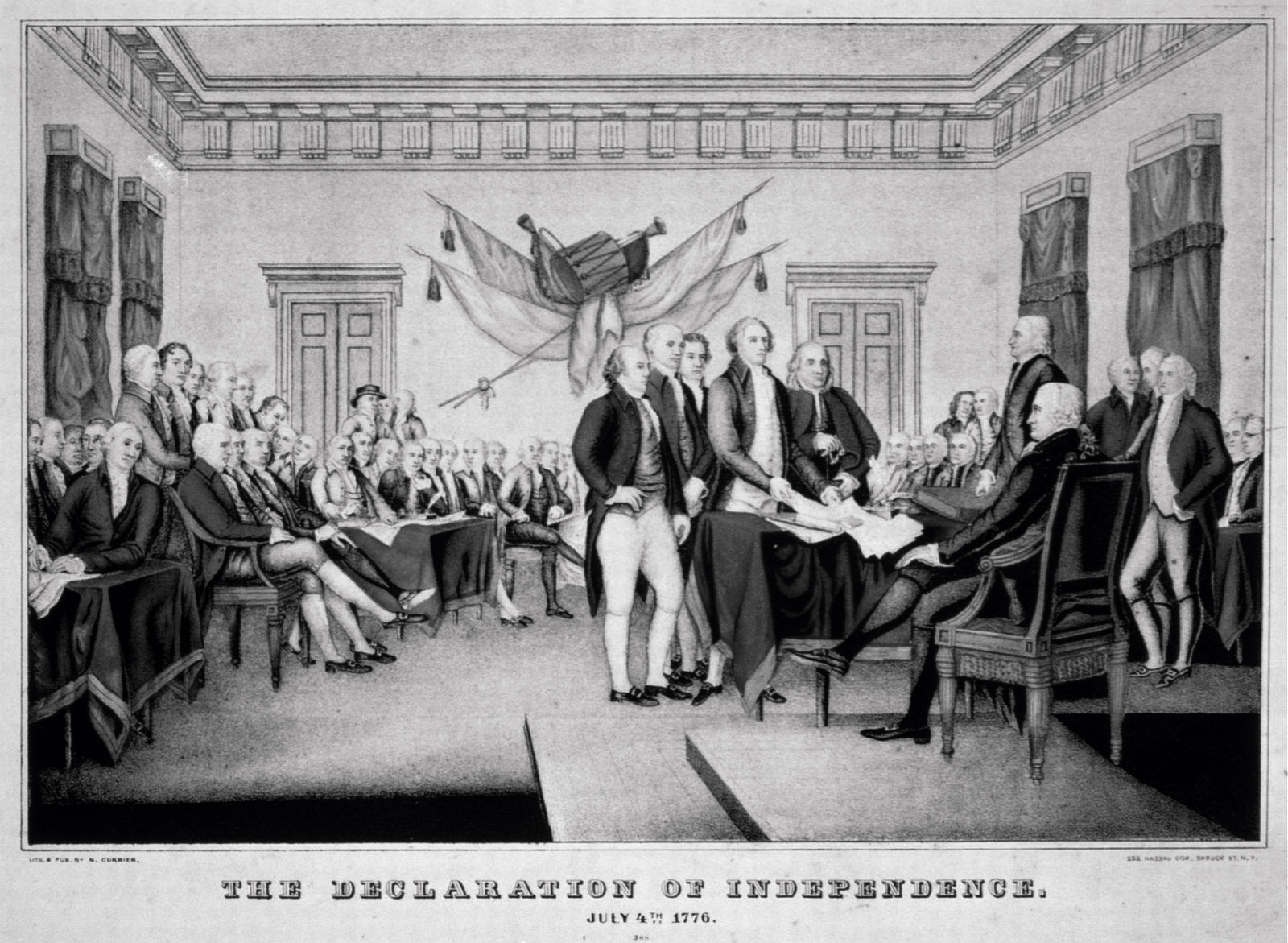 Drawing of the signing of the Declaration of Independence.