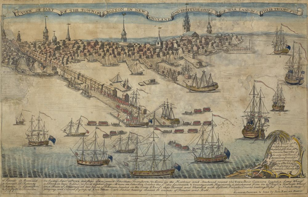 Ships arriving at the Boston Bay.
