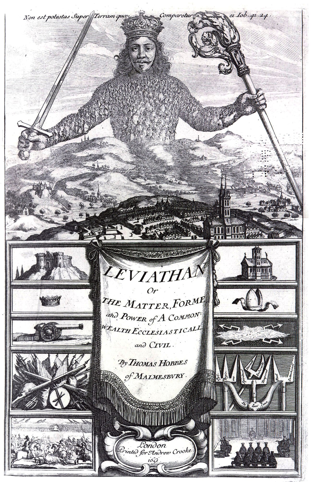 Drawing of Thomas Hobbes as Leviathan. 