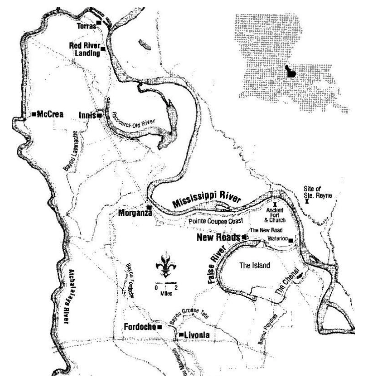 Map of the Pointe Coupée parish in Louisiana.