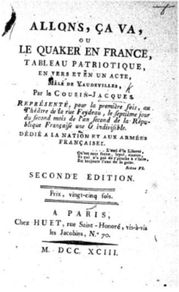 Title page of Allons, Ça va by Le Cousin-Jacques. 