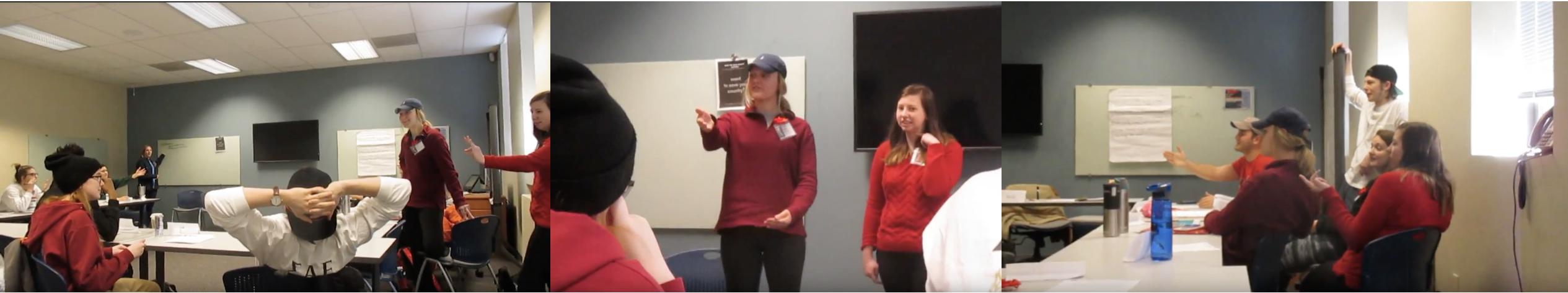 Students engaging in a debate in a classroom. 