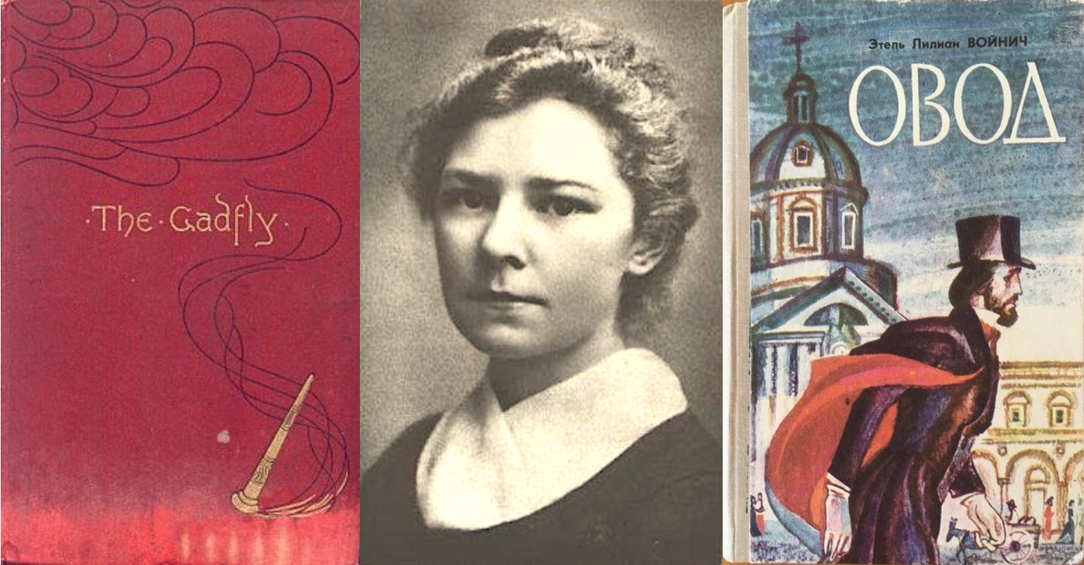 Two book covers and a portrait of Ethel Voynich.