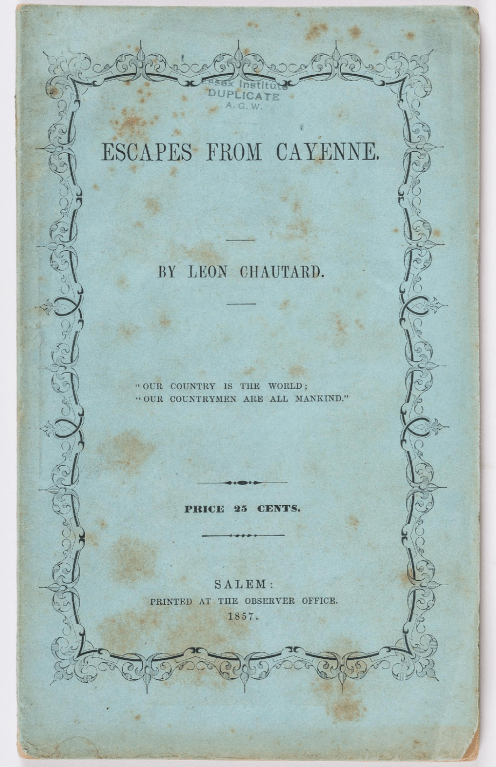 Cover of Escapes from Cayenne by Leon Chautard. 