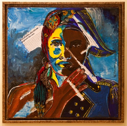 Portrait of a woman half as a soldier, half as herself. 