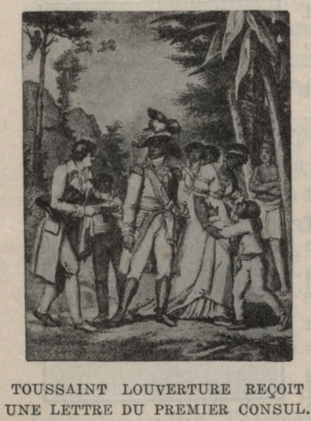 Drawing of Toussaint Louverture receiving a letter. 