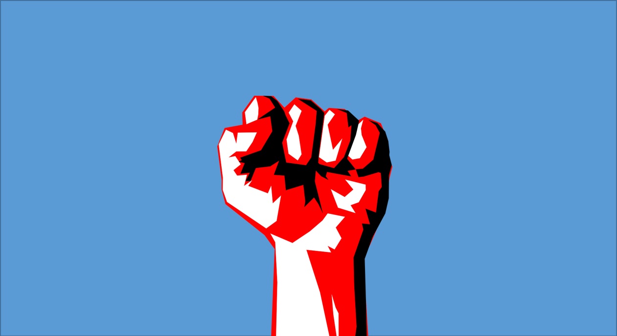 Drawing of a raised fist in the air.