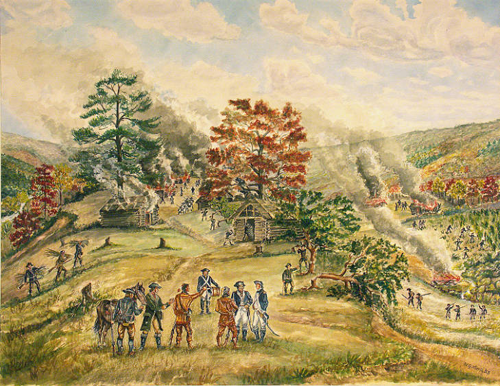 Soldiers set fire to a town.