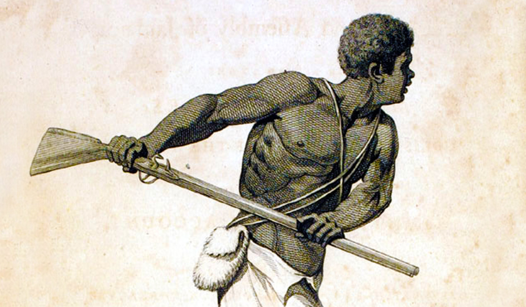 Drawing of a Maroon leader holding a firearm.