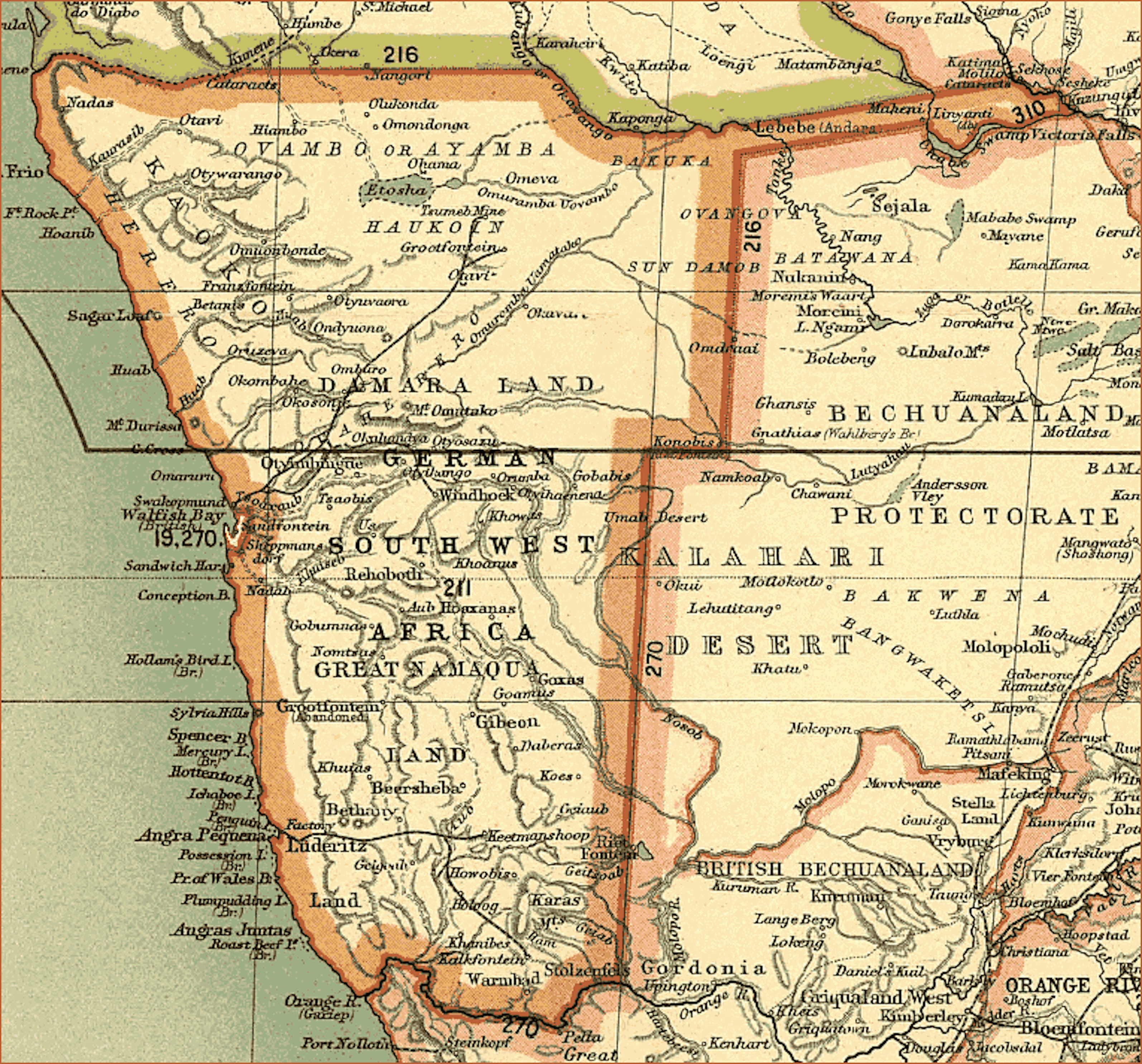 Map of German Southwest Africa. 