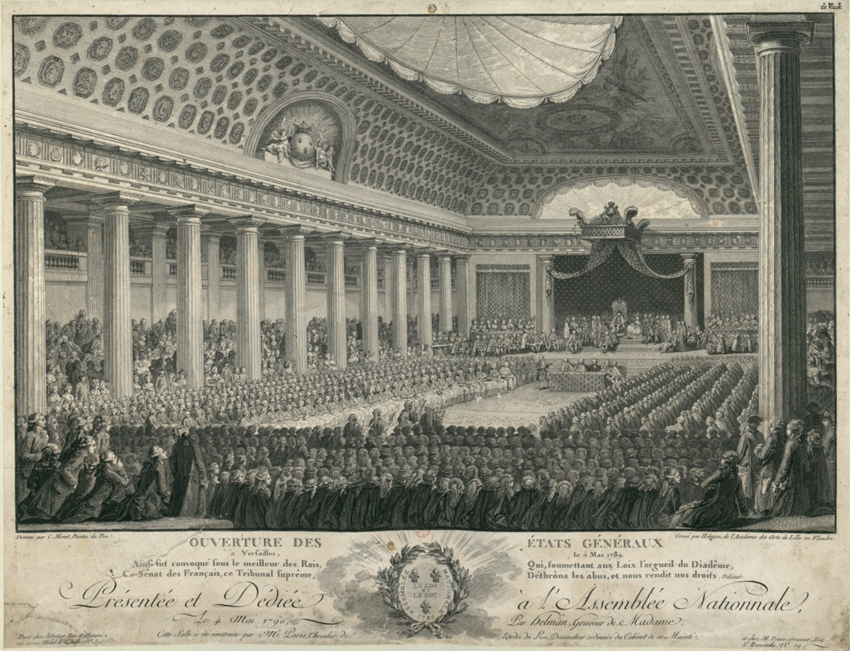 Engraving of the opening of the Estates General of 1789, held in Versailles.