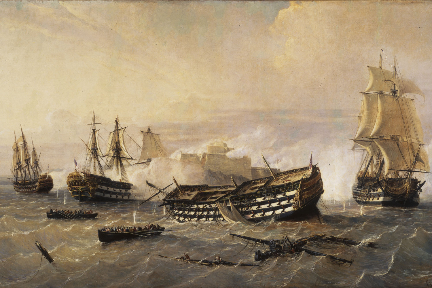 British ships in a sear battle during the Seven Years War.