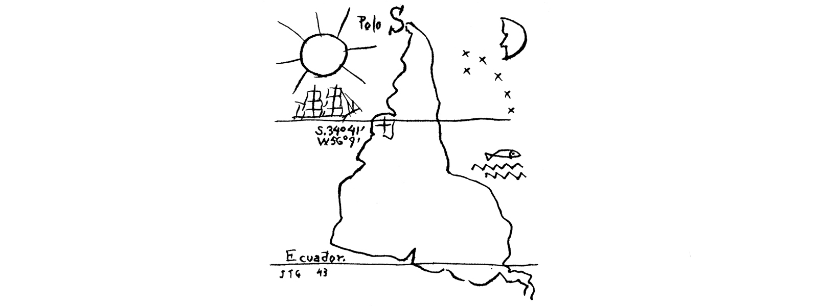 Drawing of South America inverted.