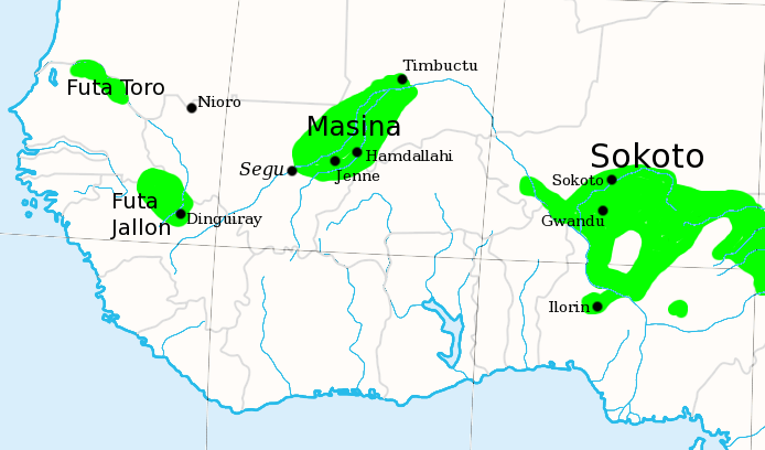 Map of West Africa highlighting zones of free-labor experimentation.
