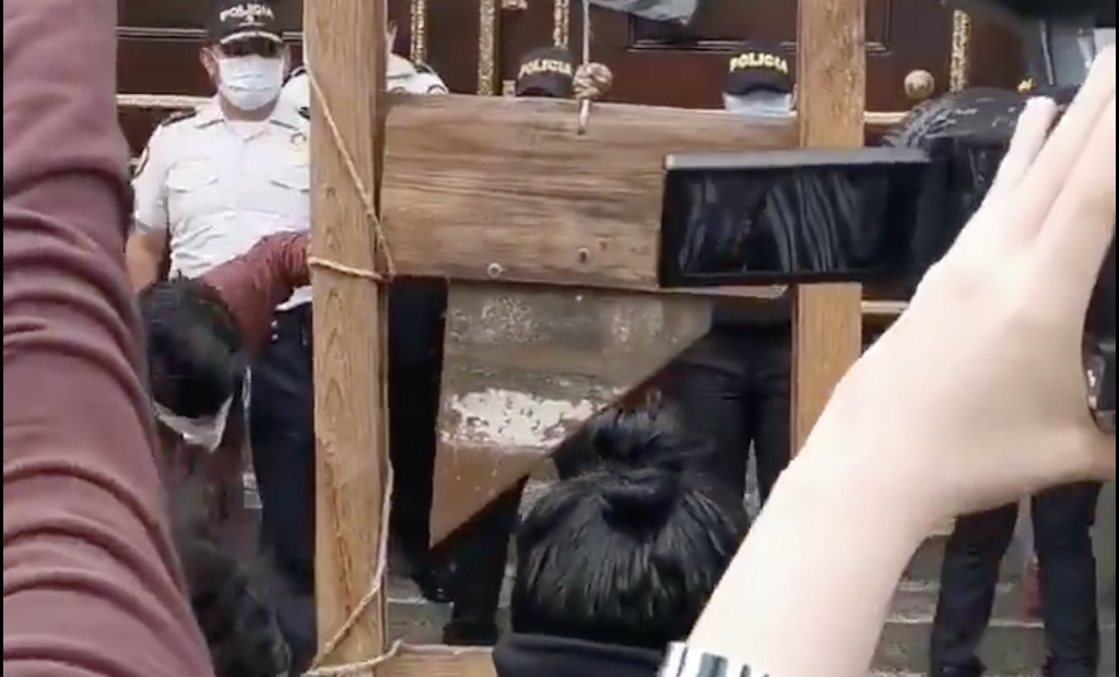 Screenshot of video posted on Twitter showing a guillotine