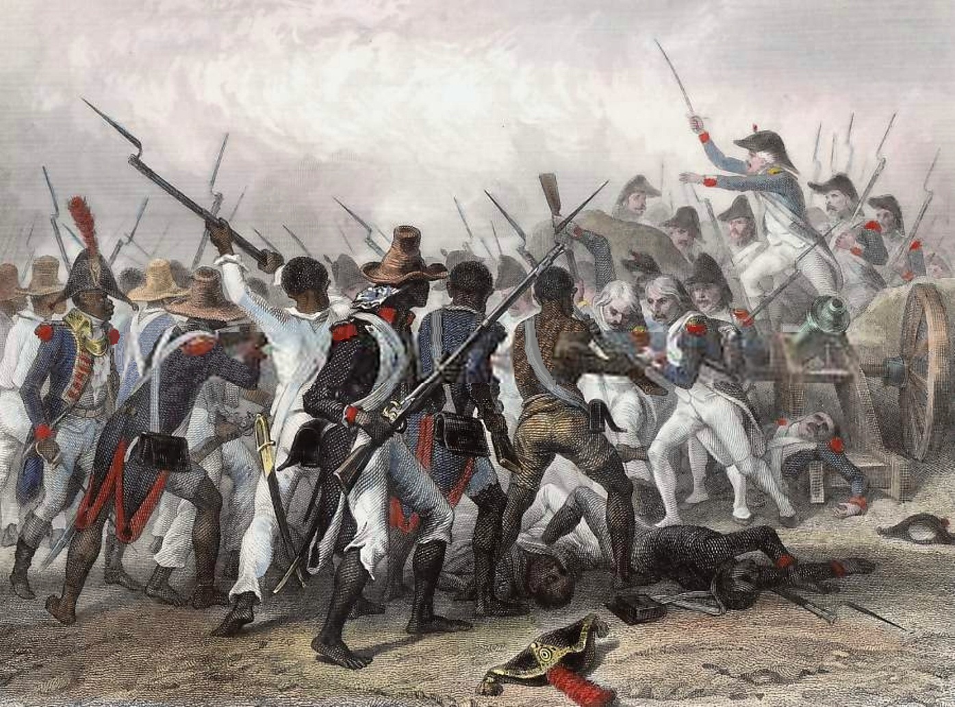 A battle scene between French and Haitian soldiers.