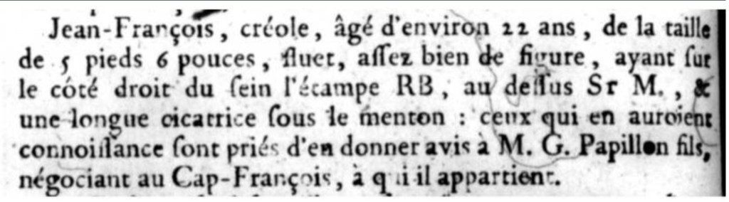 Printed text about an enslaved man.