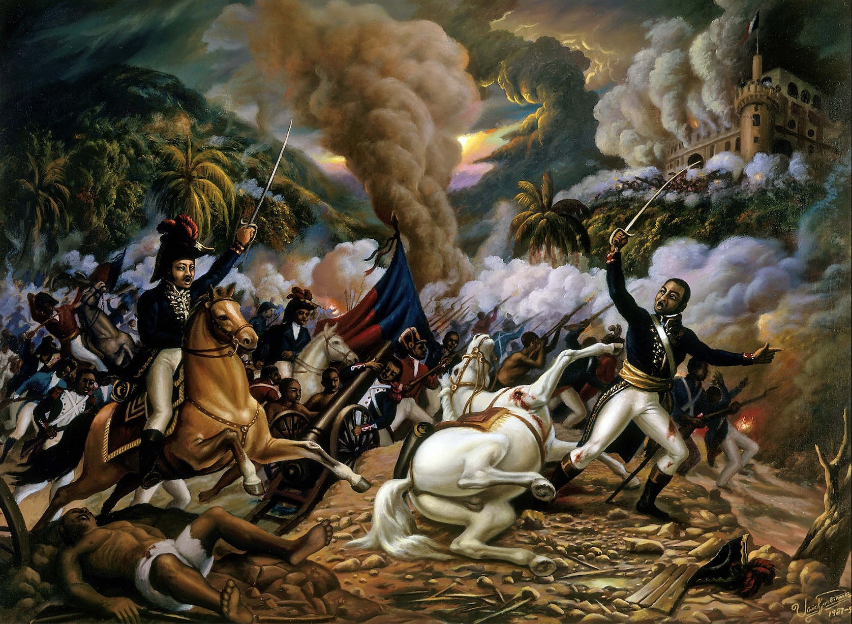 Painting of a battle scene in Haiti