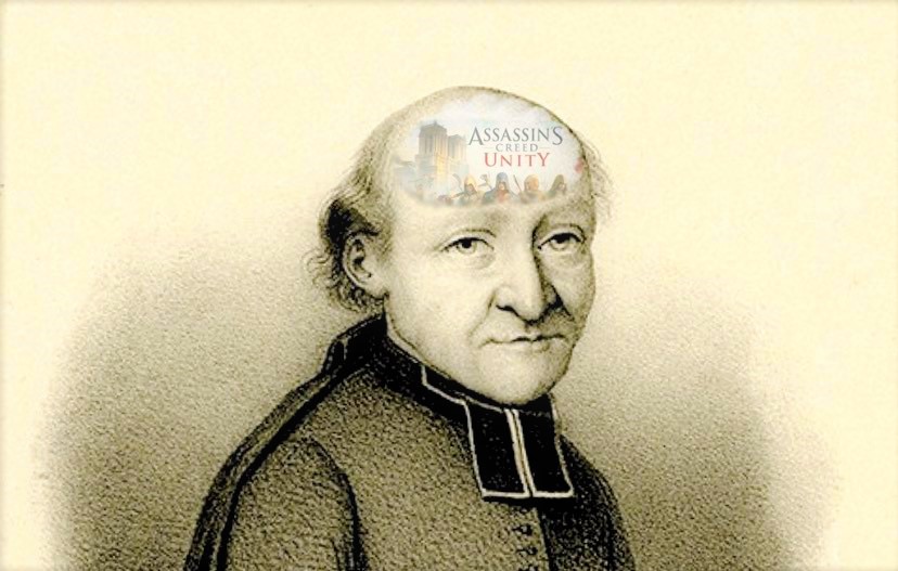 Abbe Barruel with the Assassin's Creed Unity Game title.